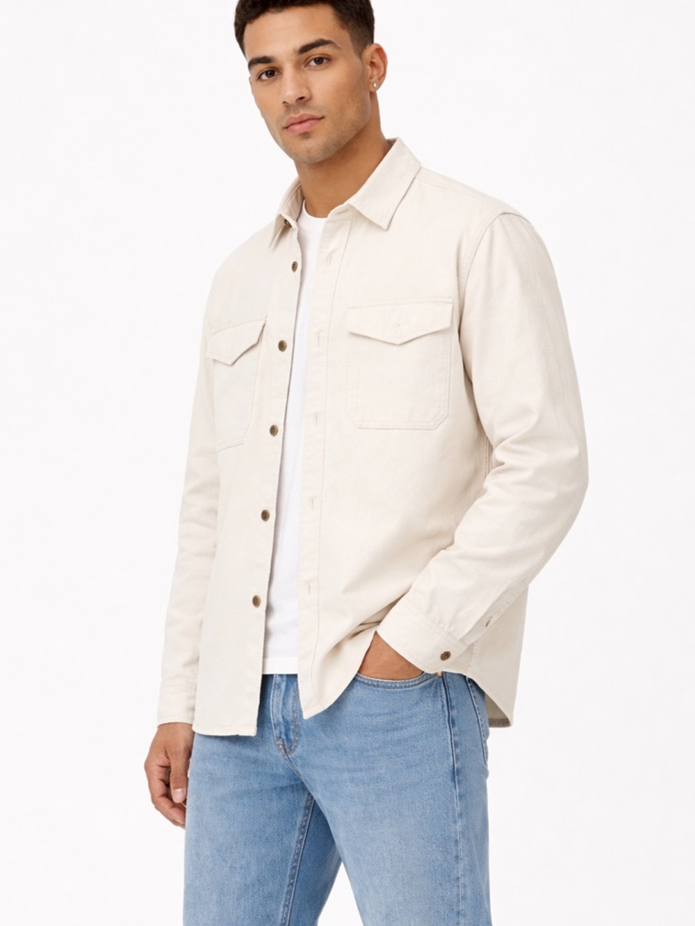 Topman Shacket Men 2XL Off White Shirt Jacket Button Up Overshirt Utility - Picture 2 of 8